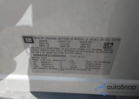 2018 Chevrolet Equinox Lt z USA, uszkodzony, nr VIN 3GNAXUEU7JS586684